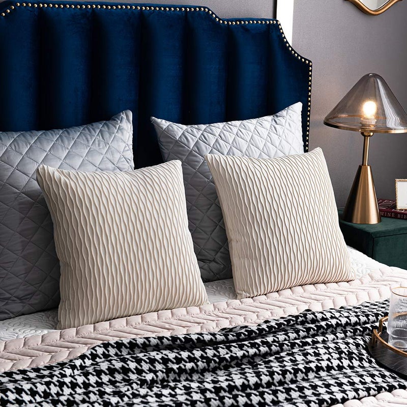 DEZENE Ivory White Couch Pillow Covers: 2 Pack 20x20 Inch Original Striped Velvet Square Throw Pillow Cases for Farmhouse Home Decor - Image 4